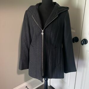 Anne Klein Charcoal Grey Wool Zip Coat - Basically Unworn!